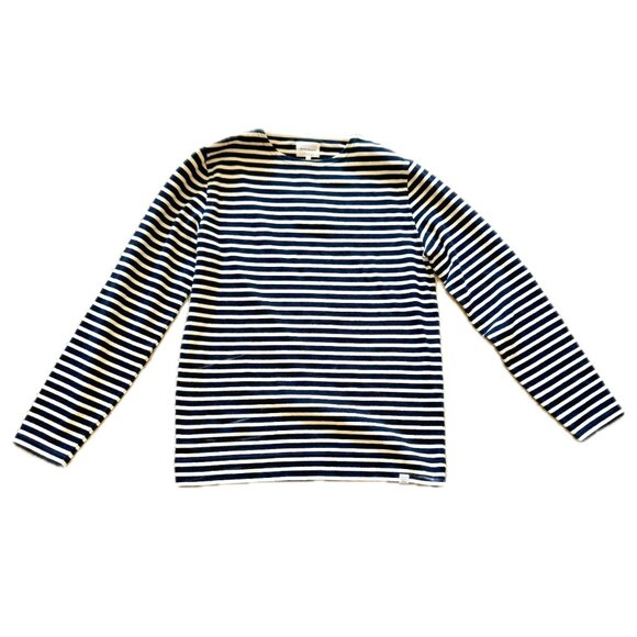 NWT  Norse Projects Men’s Navy Stripe Long Sleeve Knit Sweater Size L - Picture 1 of 2
